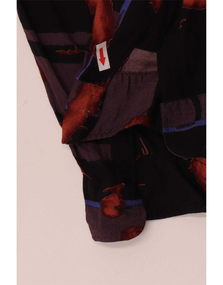 Vintage Homme Motif Abstrait Pull Chemise Grand Noir