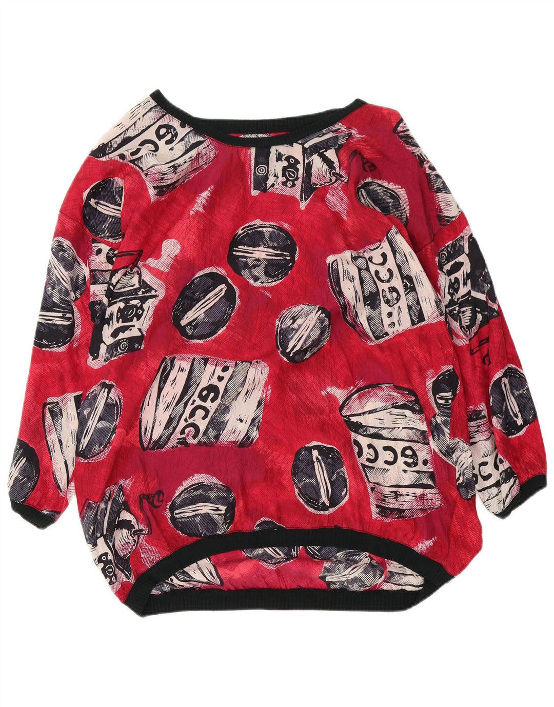 vintage Femmes Surdimensionné Motif Abstrait Blouse Top UK 18 XL Rouge