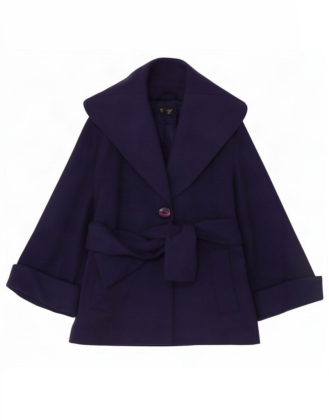 Topshop Manteau court surdimensionné pour femme UK 8 Petite laine bleu marine