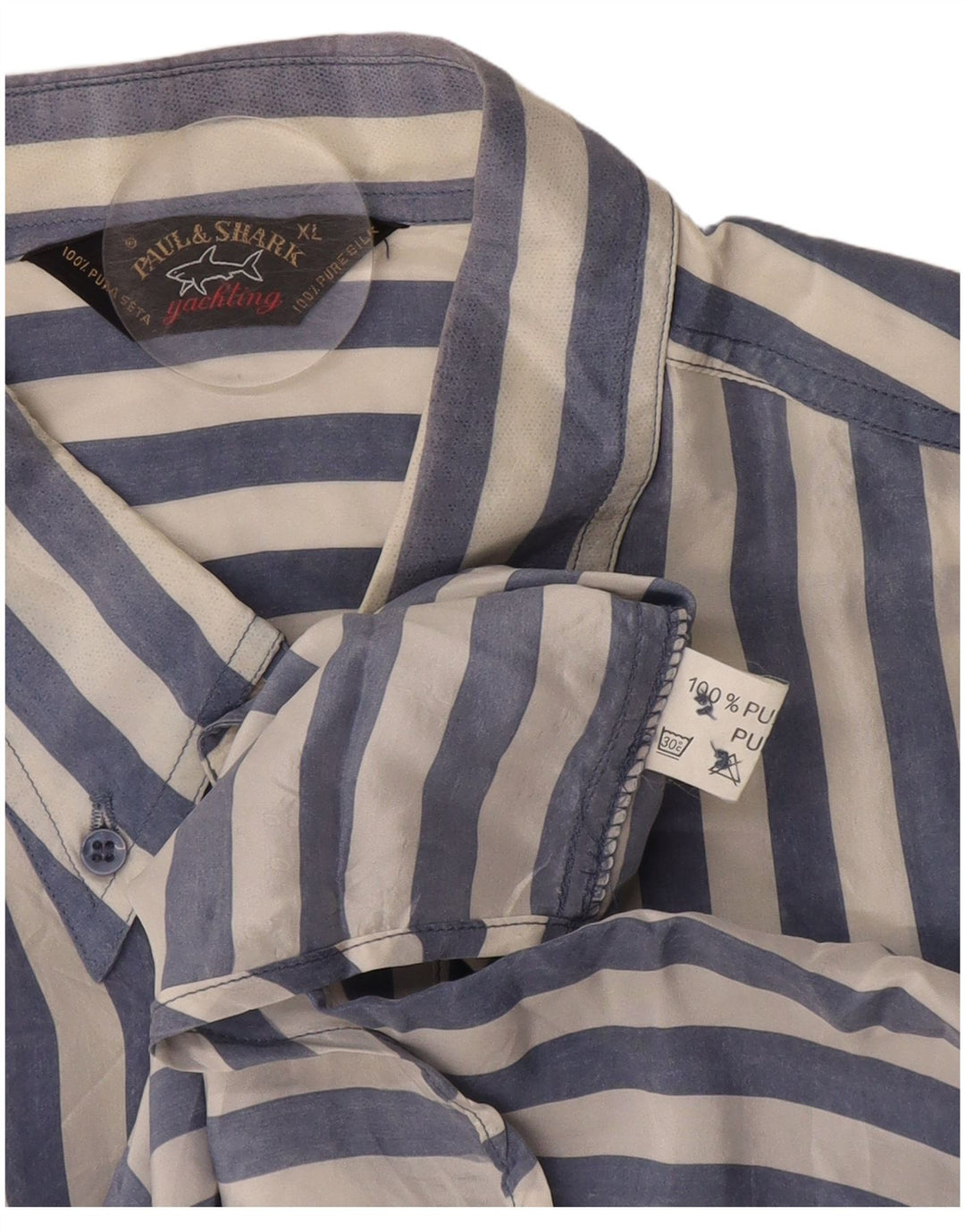 PAUL & SHARK Chemise à Manches Courtes Yachting Homme Bleu Rayé Soie XL