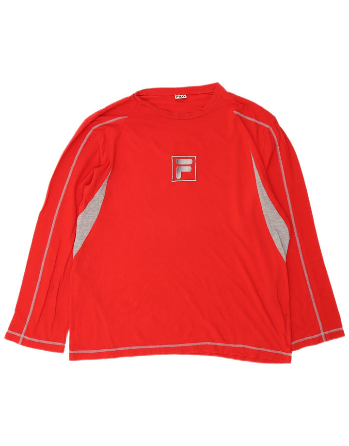 FILA Haut graphique à manches longues pour hommes en coton color block rouge grand