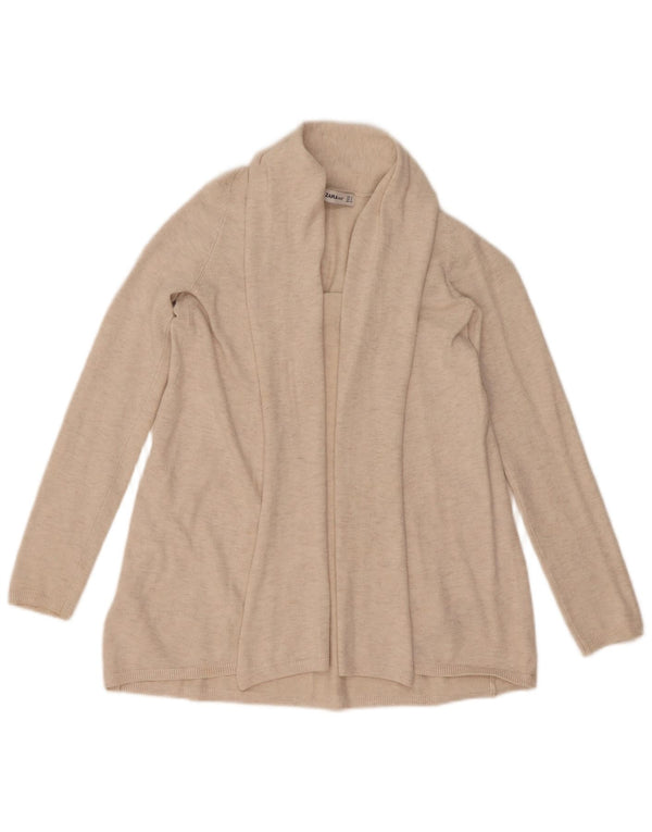 Zara Womens Open Cardigan Sweater UK 10 Small Beige Moucheté Viscose