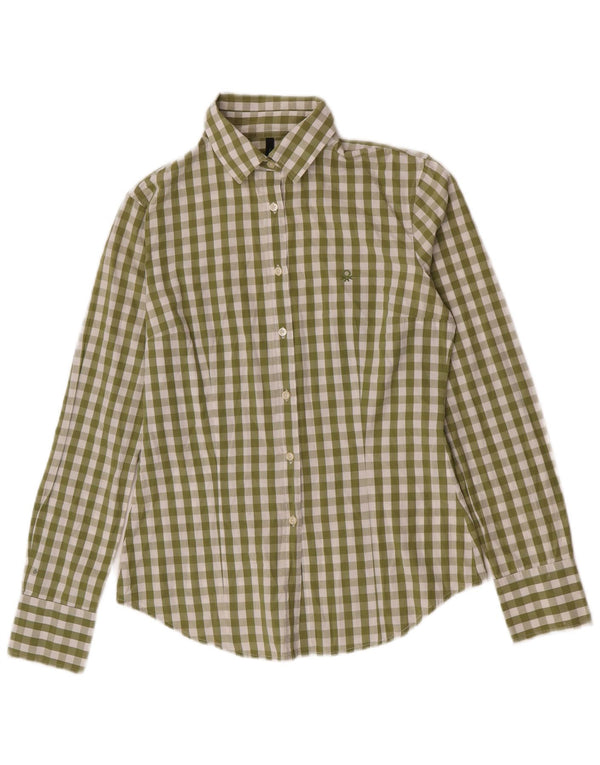 Benetton Chemise Femme UK 10 Petit Vert Vichy Coton