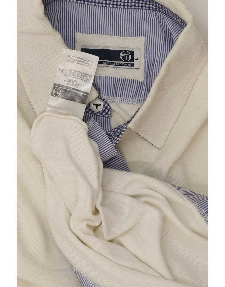 Sergio Tacchini Polo Homme Grand Coton Rayé Blanc
