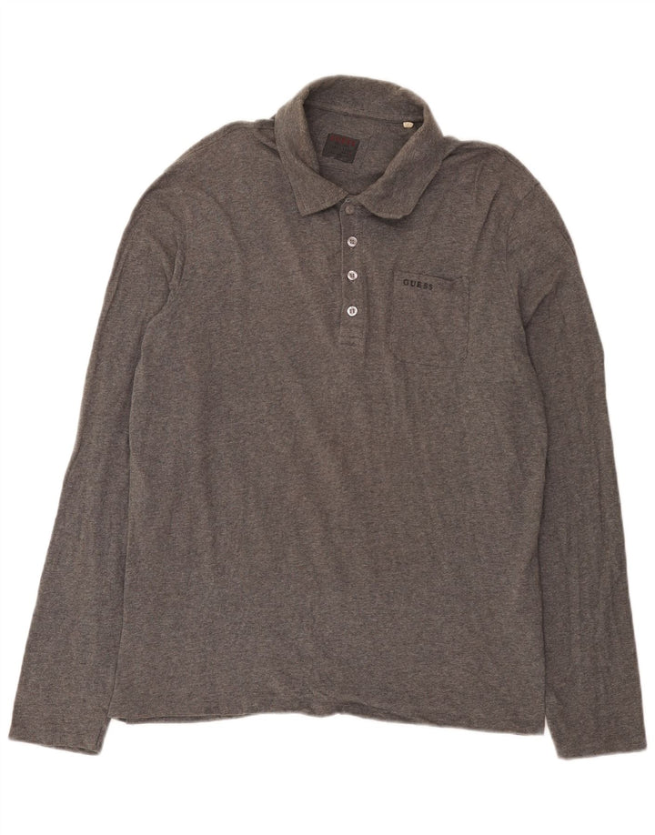 Guess Polo à manches longues pour hommes, grand coton gris