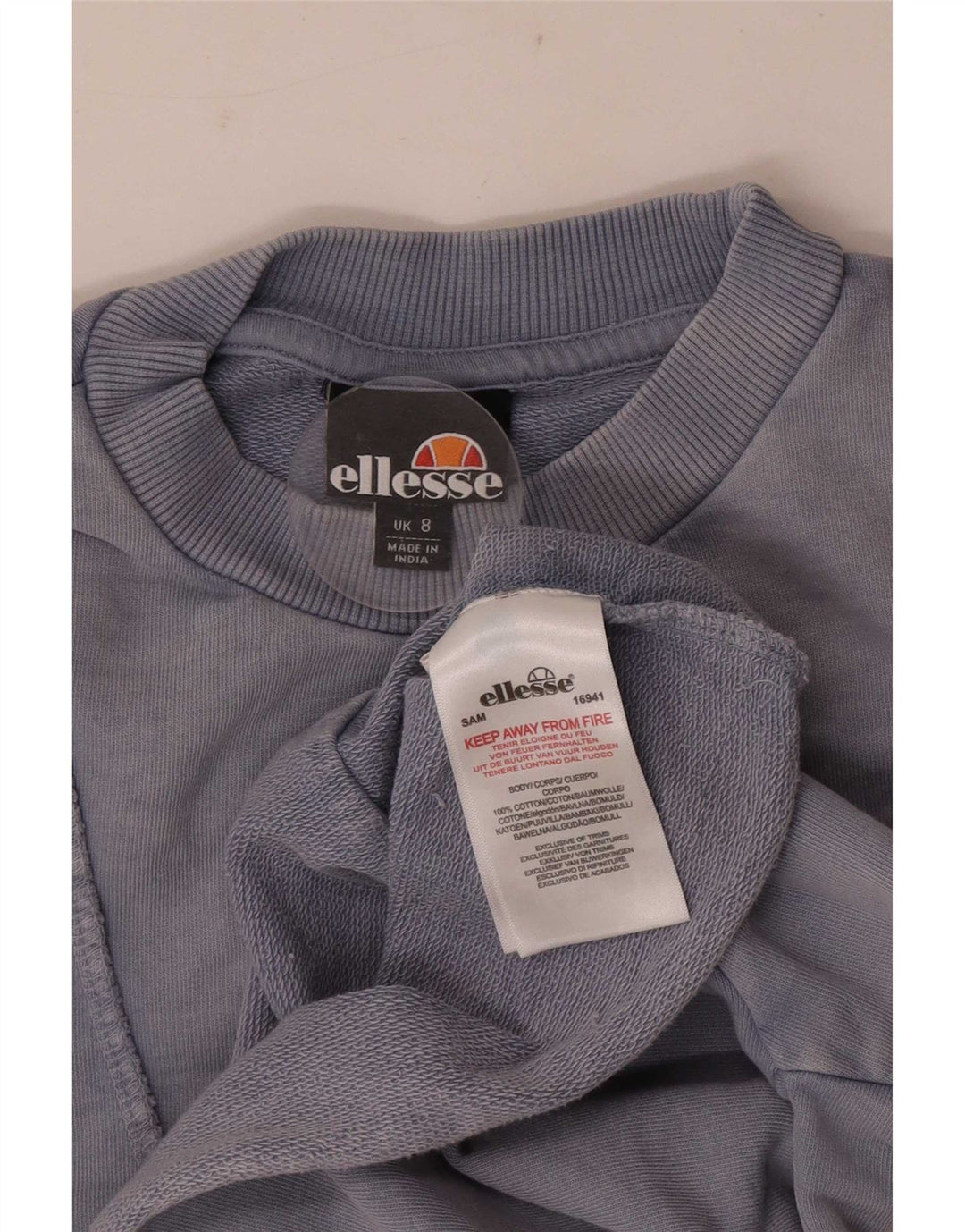 Ellesse Sweat-shirt court surdimensionné pour femme UK 8 Small Bleu Coton