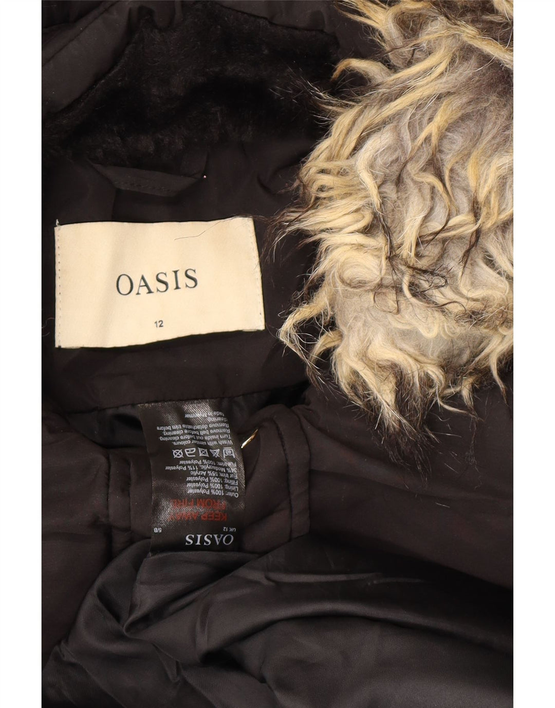OASIS Manteau rembourré à capuche pour femme UK 12 Medium Noir Polyester