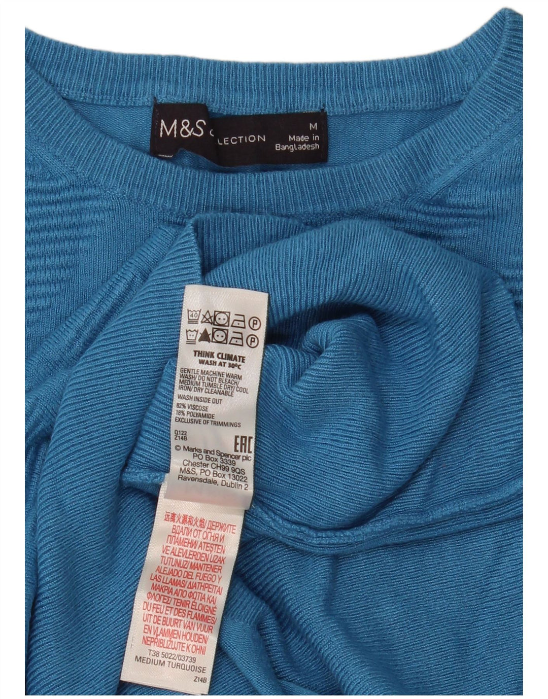 Marks & Spencer Pull à col rond pour femme UK 14 Bleu moyen géométrique