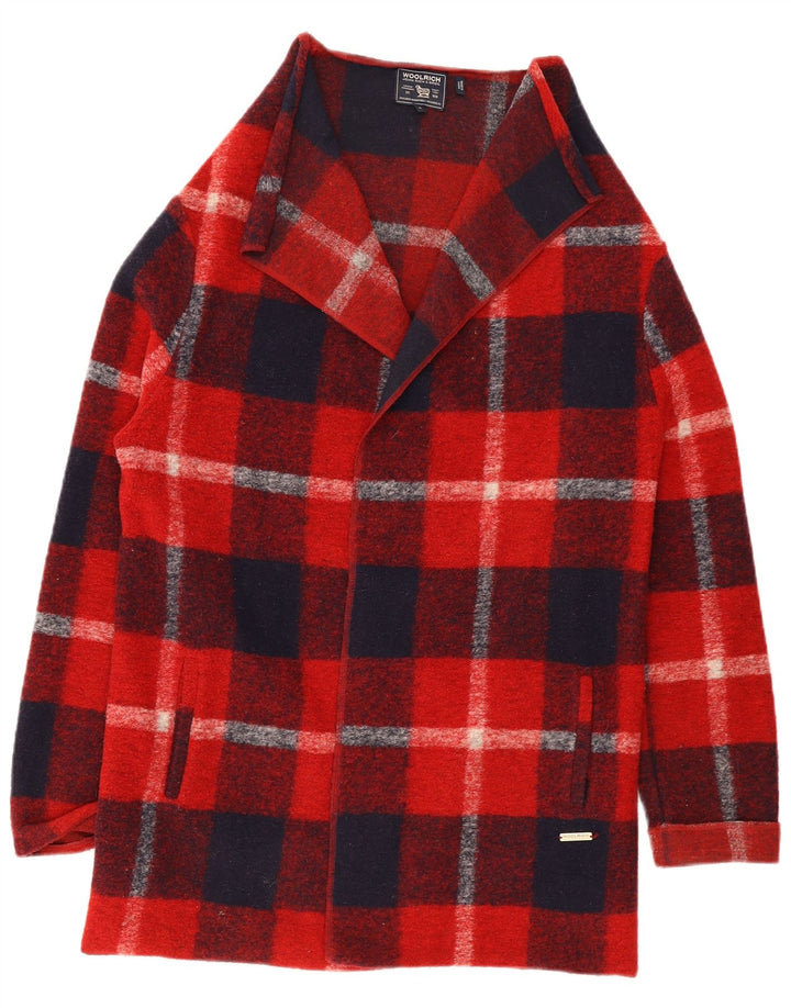 Woolrich Cardigan long pour femme en laine à carreaux rouges UK 10