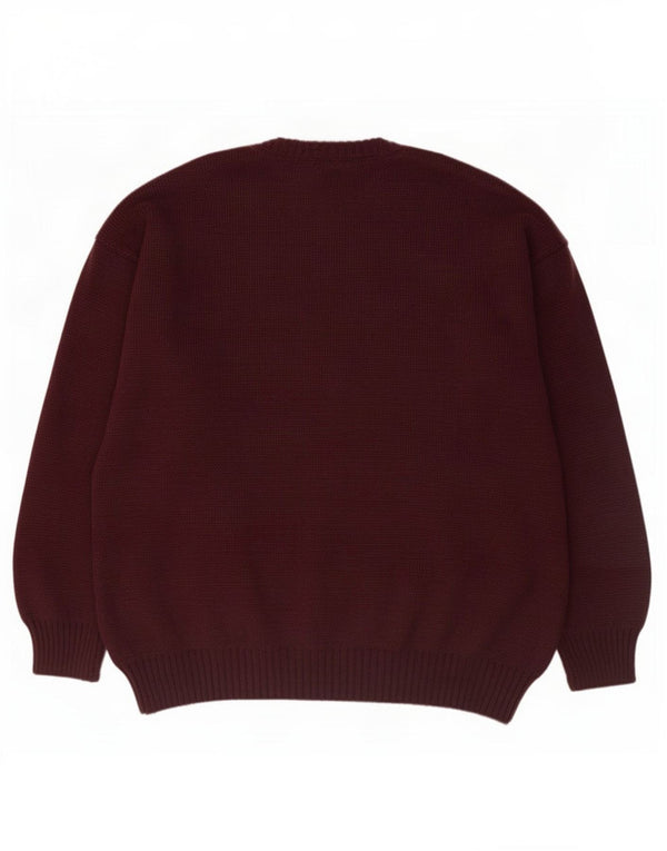 vintage Mens Crew Neck Jumper Sweater IT 54 XL Bordeaux Géométrique Acrylique