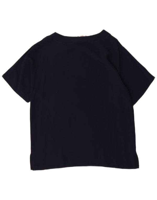 vintage Womens Graphic Blouse Top UK 16 Grand Coton Bleu Marine