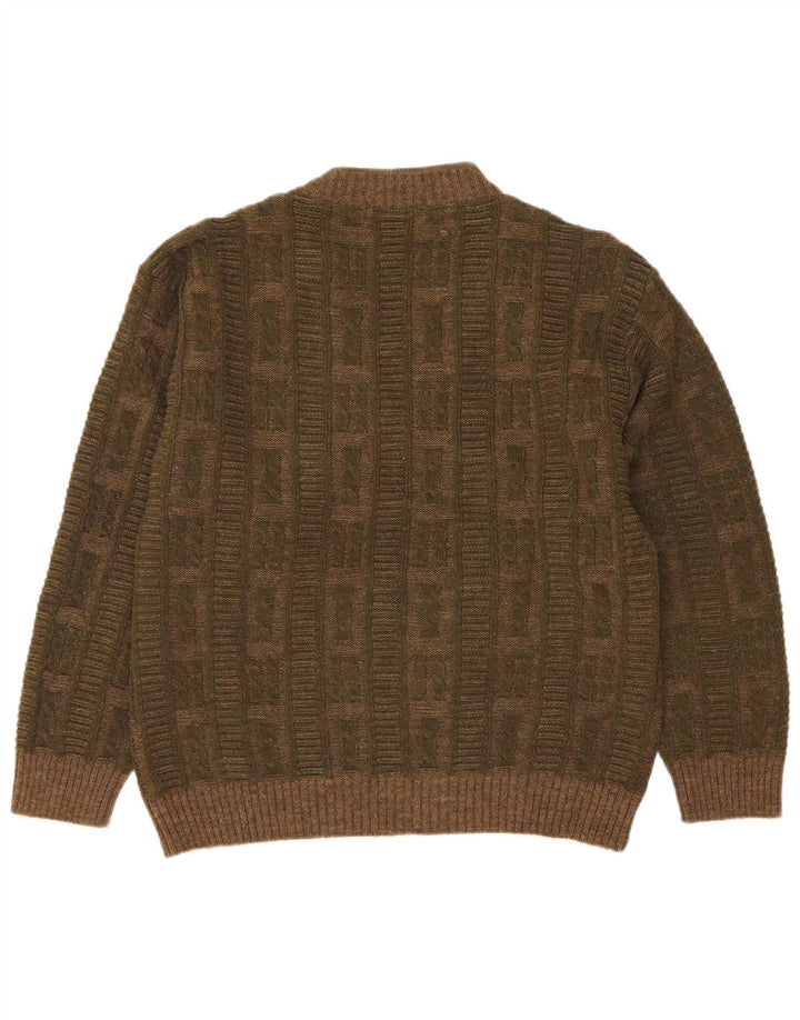 Dei Massimi Pull col V pour homme IT 48 Kaki moyen Argyle/Diamant
