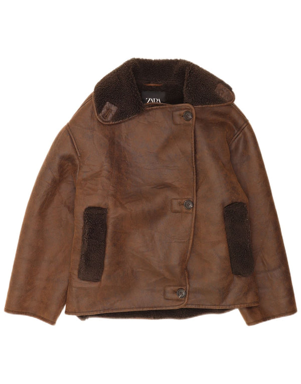 Zara Veste Sherpa surdimensionnée pour femme UK 2 2XS Marron Polyester