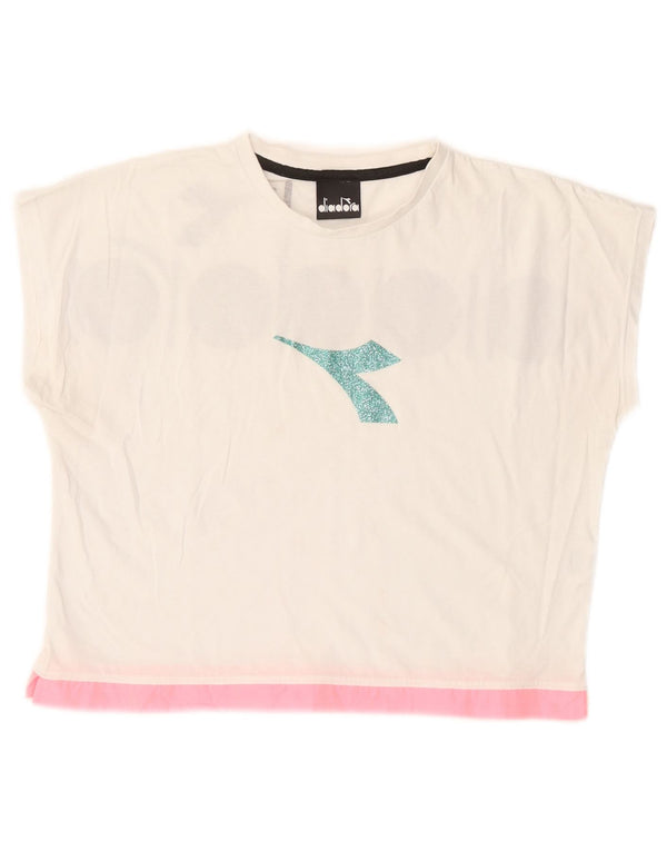 Diadora T-shirt court graphique pour femme UK 12 Blanc moyen