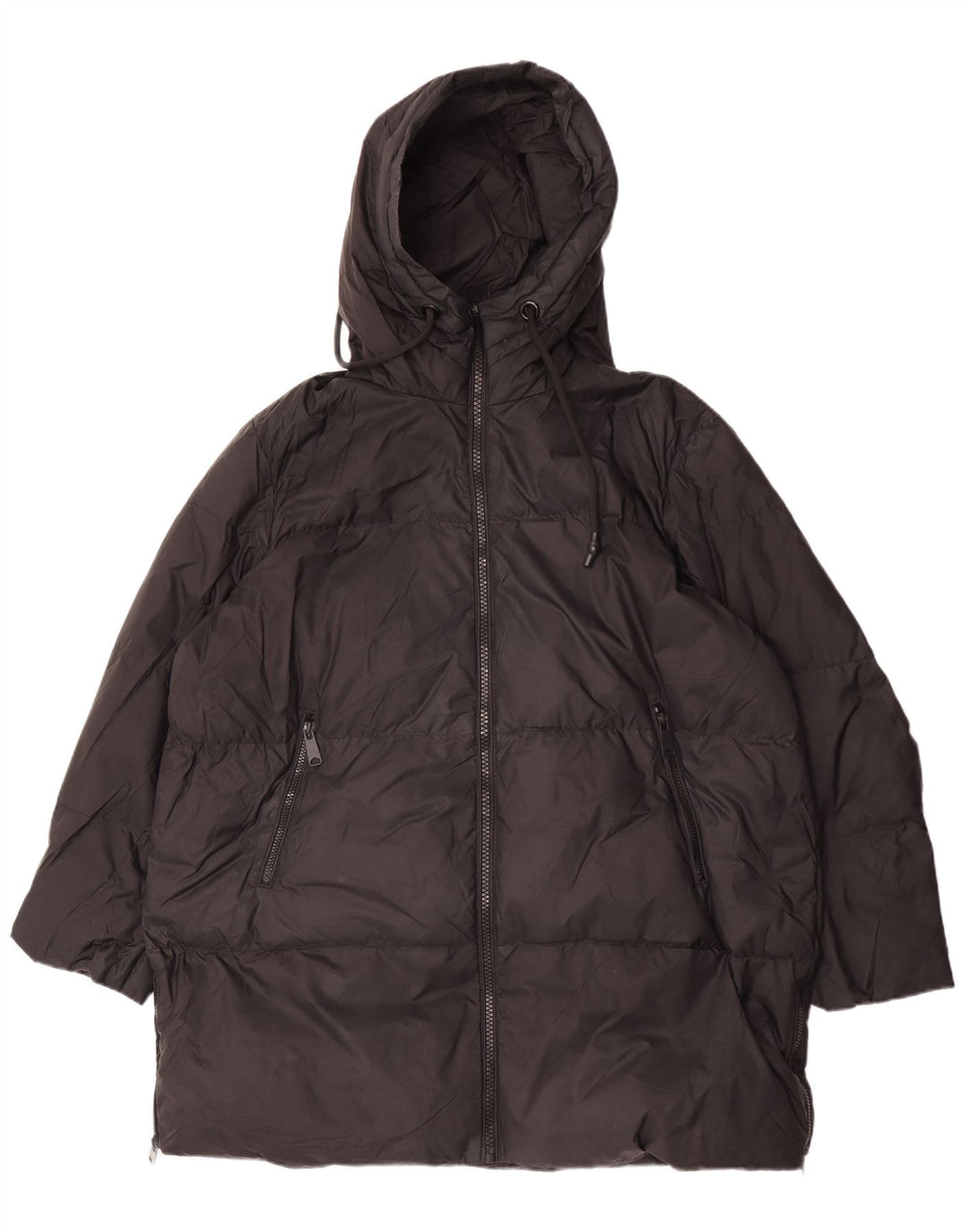 Zara Manteau matelassé surdimensionné à capuche pour femme UK 44 Medium Noir Polyamide