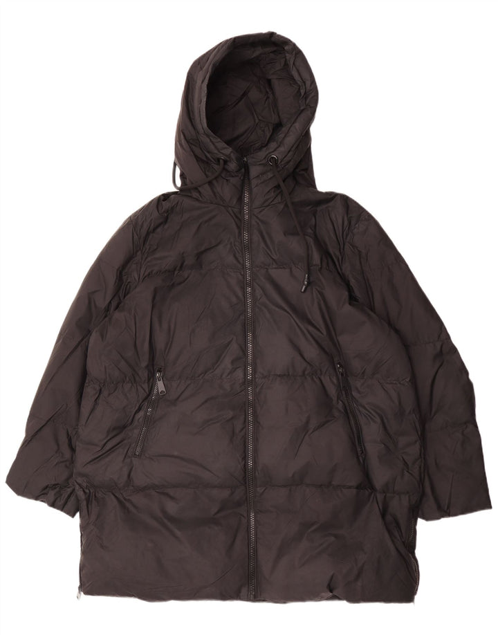 Zara Manteau matelassé surdimensionné à capuche pour femme UK 44 Medium Noir Polyamide