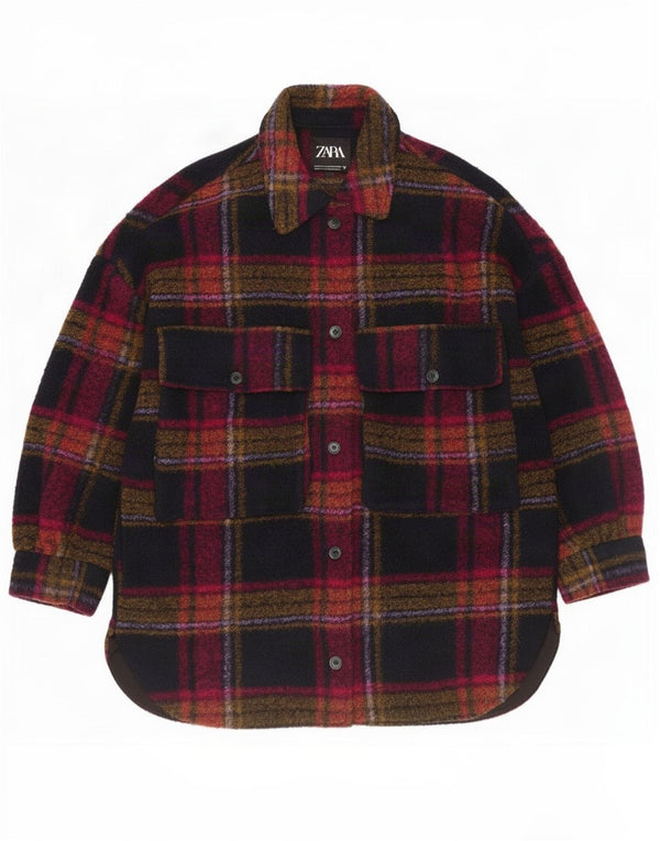 Zara Veste Shacket surdimensionnée pour femme UK 14 à carreaux multicolores moyens