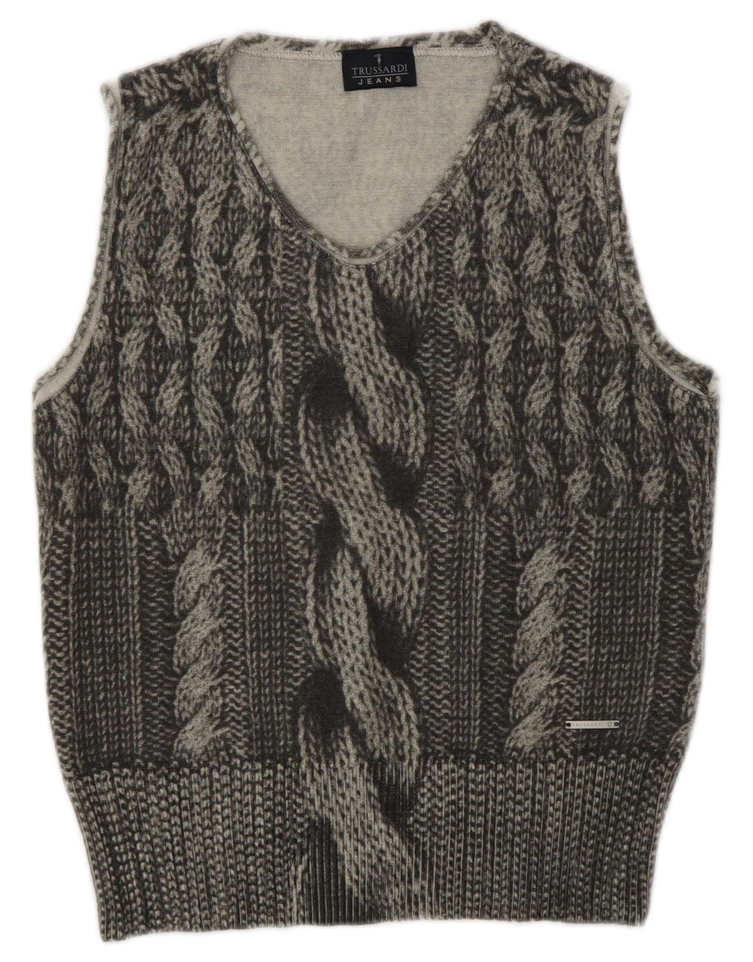 Trussardi Jeans Débardeur Gilet Femme UK 12 Laine Gris Moyen