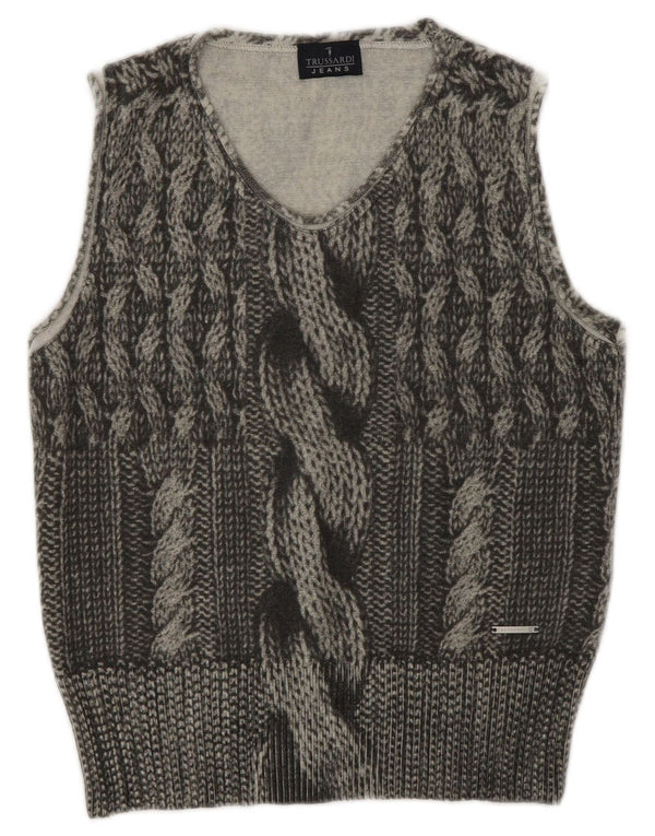 Trussardi Jeans Débardeur Gilet Femme UK 12 Laine Gris Moyen