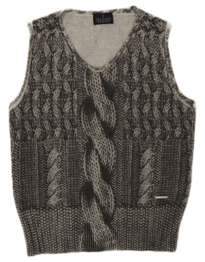 Trussardi Jeans Débardeur Gilet Femme UK 12 Laine Gris Moyen