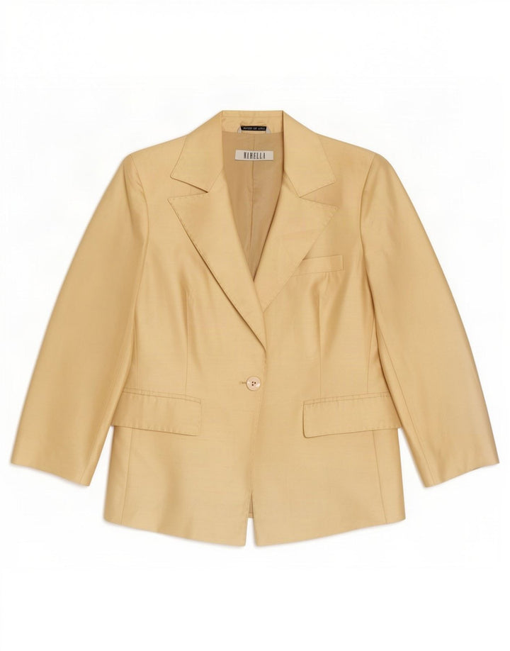 Marella Veste blazer à 1 bouton et manches 3/4 pour femme UK 10 Small Beige Acétate