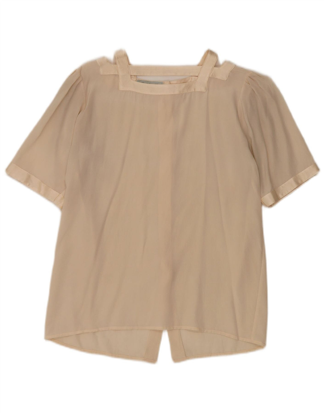 vintage Femme Chemise À Manches Courtes Blouse UK 12 Beige Moyen