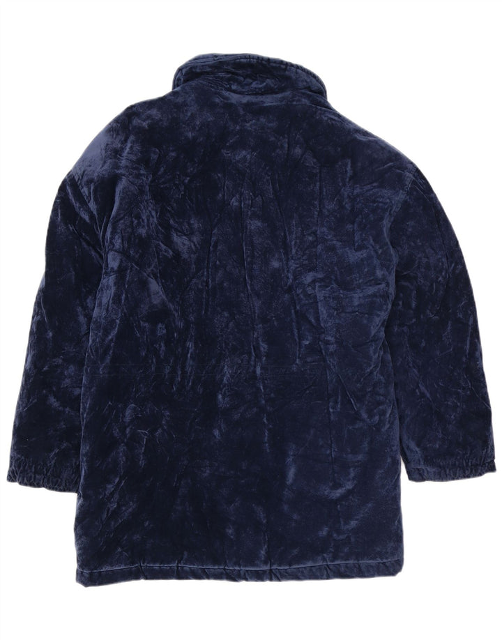 vintage Femmes Surdimensionné Velours Coupe-Vent Manteau UK 14 Bleu Marine Moyen