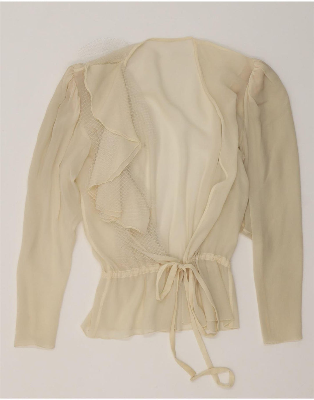 vintage Femmes Voir à travers Wrap Blouse Top UK 16 Grand Blanc Cassé