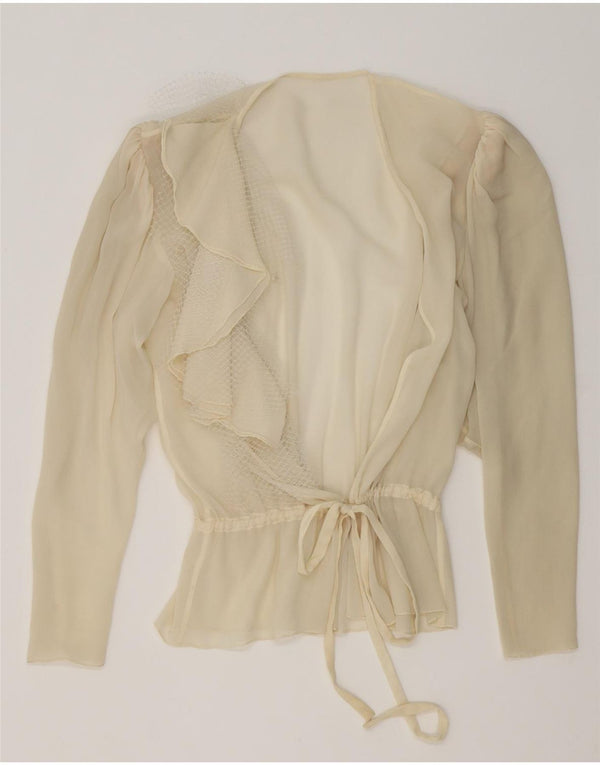 vintage Femmes Voir à travers Wrap Blouse Top UK 16 Grand Blanc Cassé