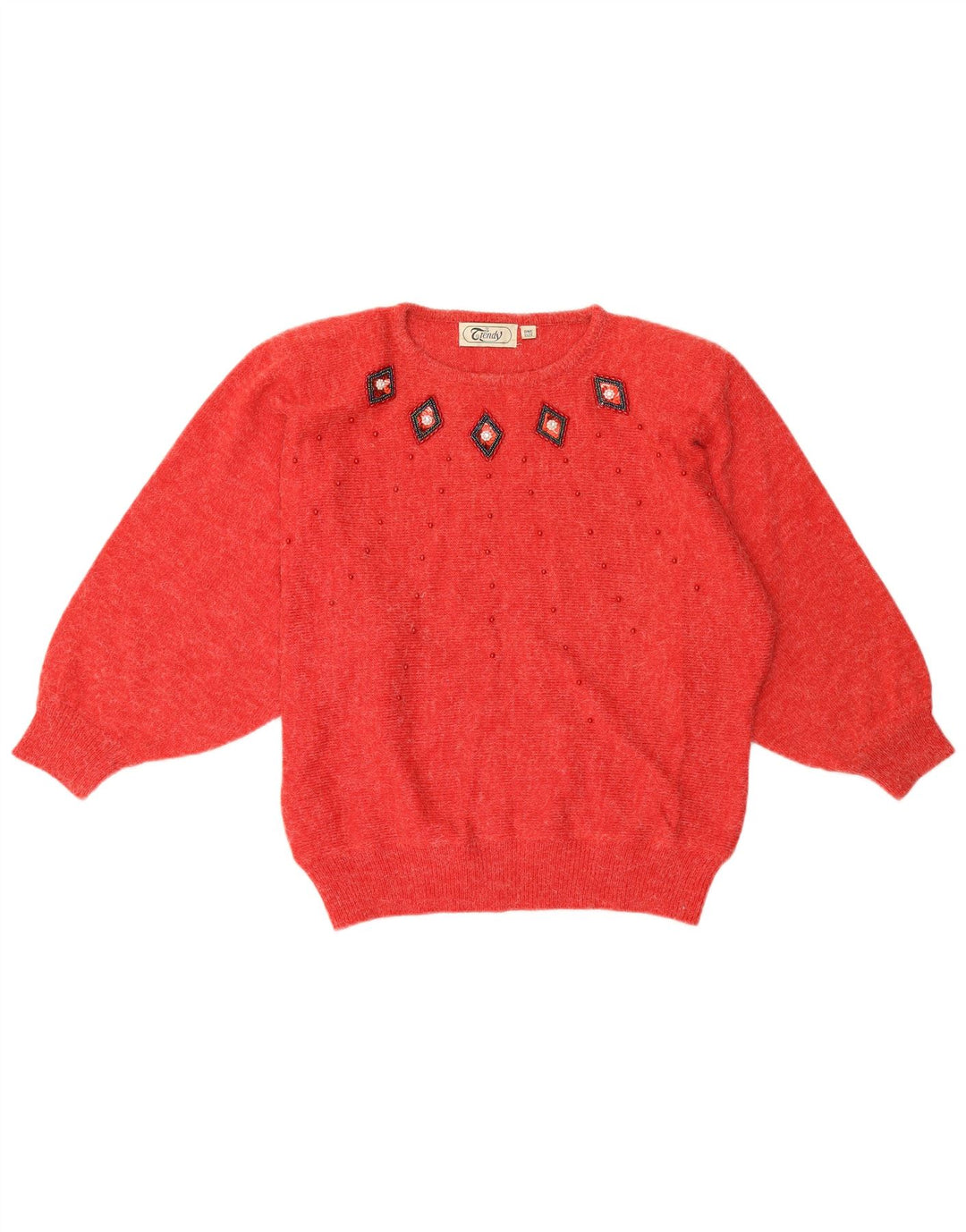 vintage Womens Crew Neck Jumper Pull Taille Unique Acrylique Rouge