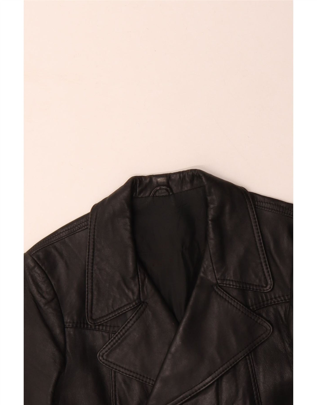 VINTAGE Manteau en cuir double boutonnage pour homme UK 10 Petit Noir