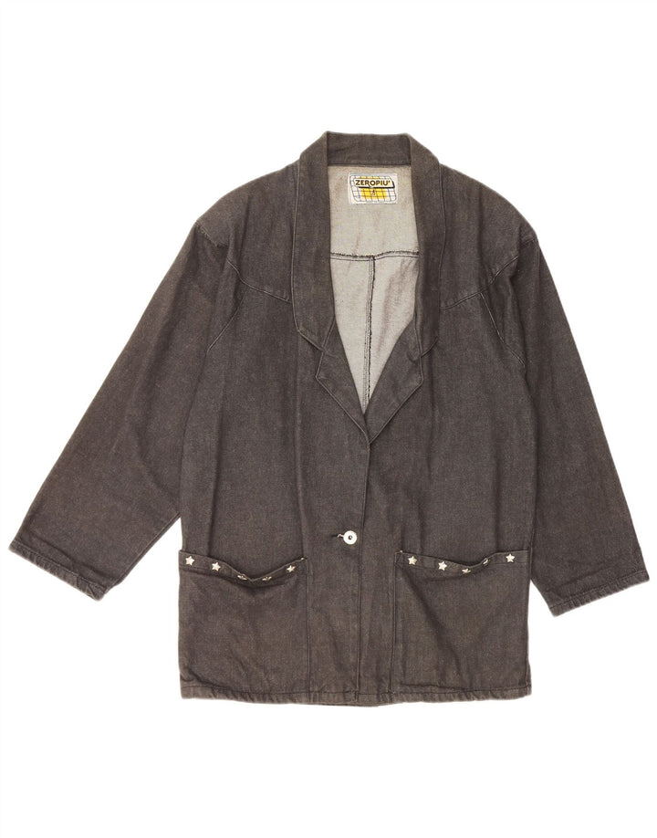 manteau en denim surdimensionné femme vintage UK 14 coton noir moyen