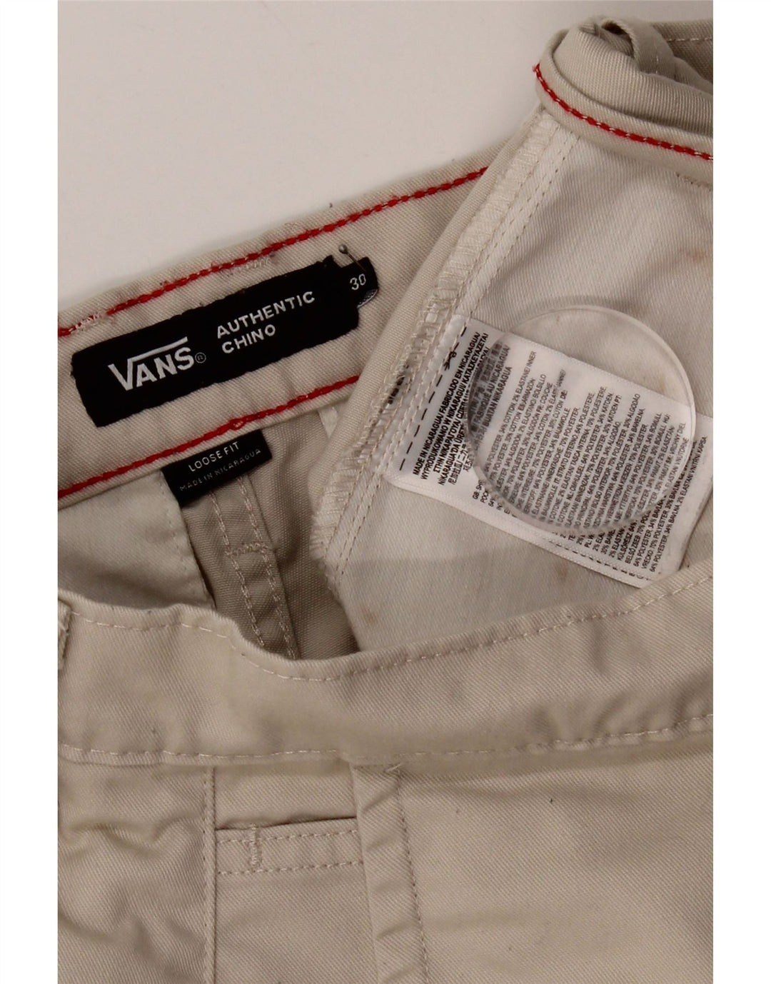 Vans Pantalon chino coupe ample pour homme W30 L29 Beige Polyester