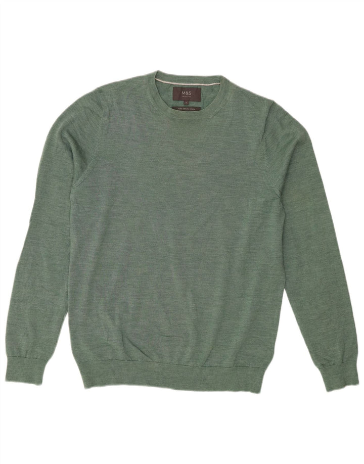 Marks & Spencer Pull col rond en laine mérinos pour homme Vert moyen
