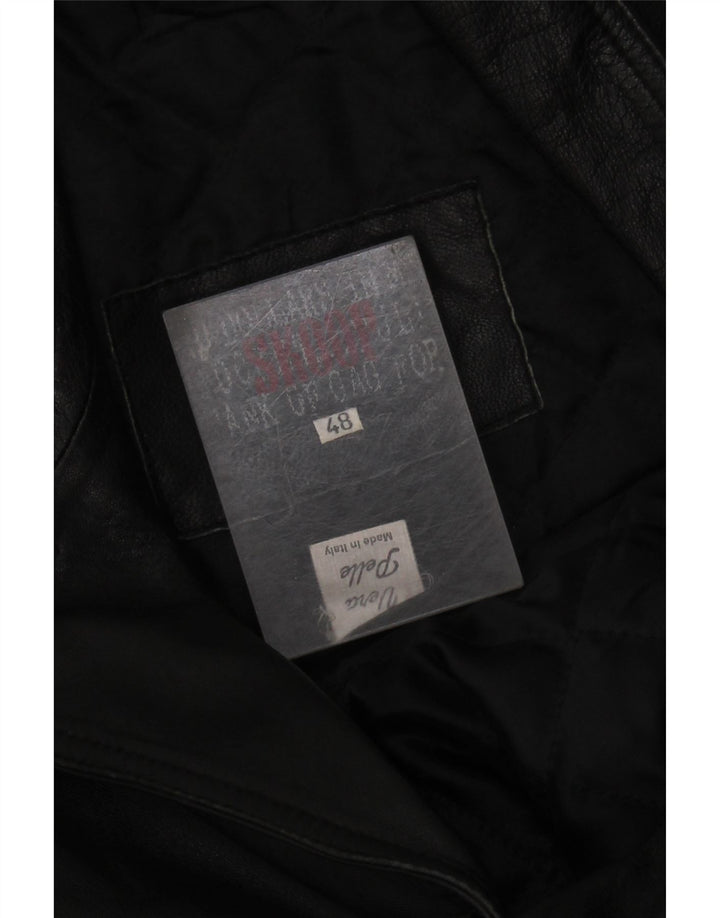 VINTAGE Manteau en Cuir Femme IT 48 XL Cuir Noir