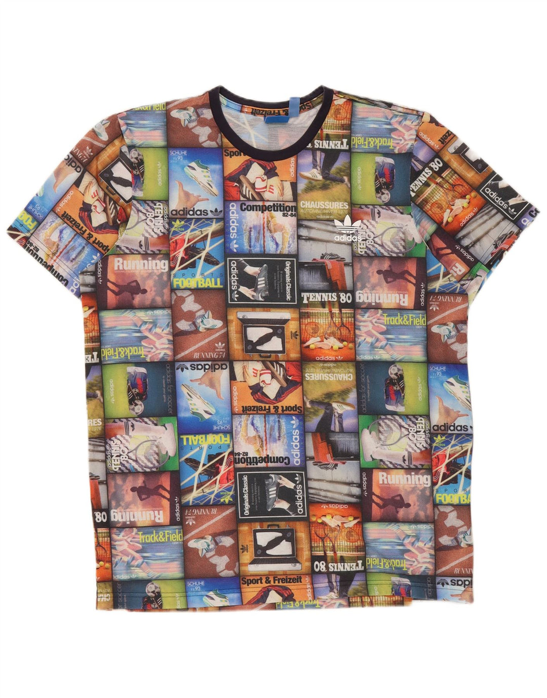 Adidas Mens Graphic T-Shirt Top Large Multicolore Patchwork Polyester