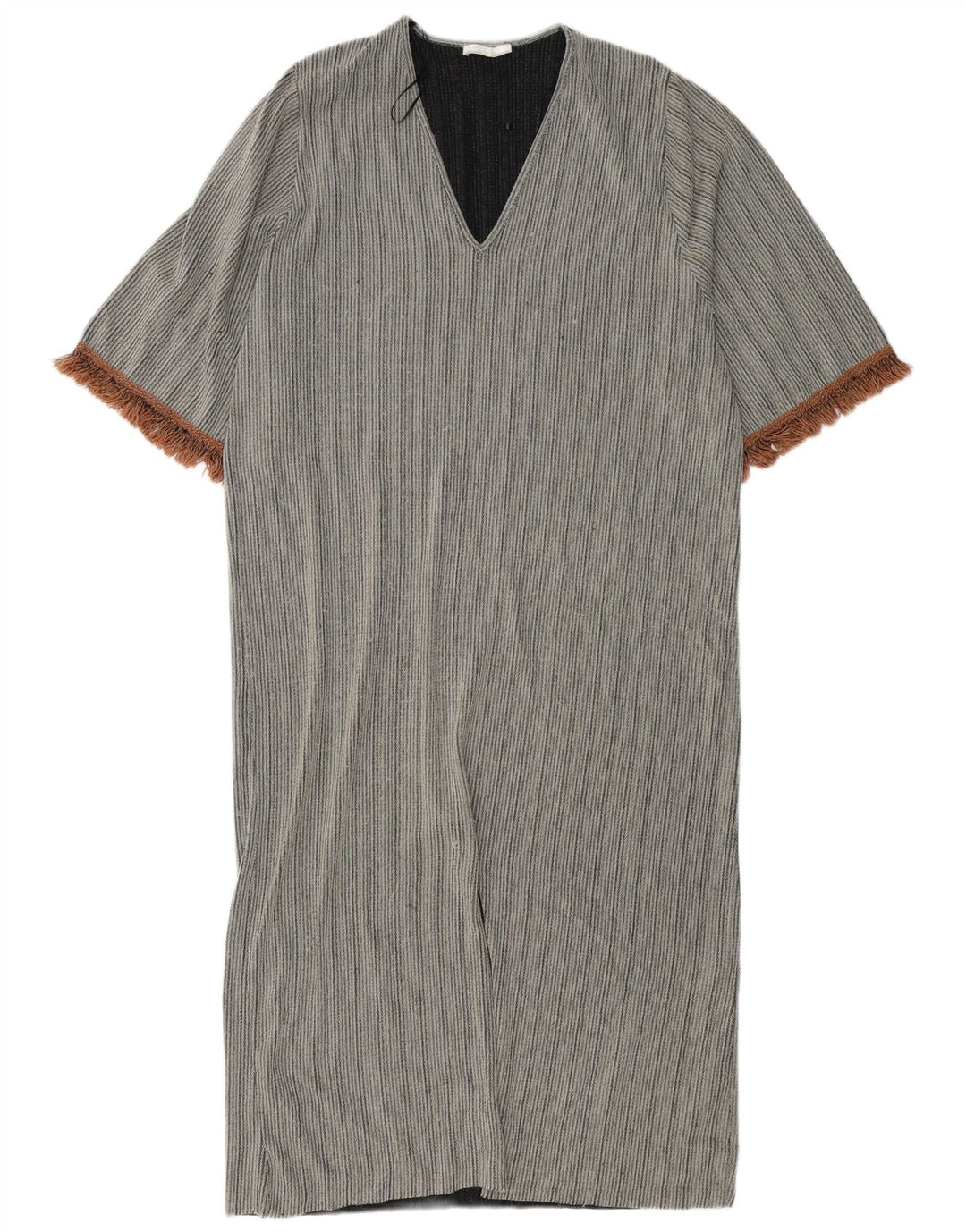 Zara Femme Maxi Robe Droite Oversize UK 10 Petit Gris Rayé Polyester