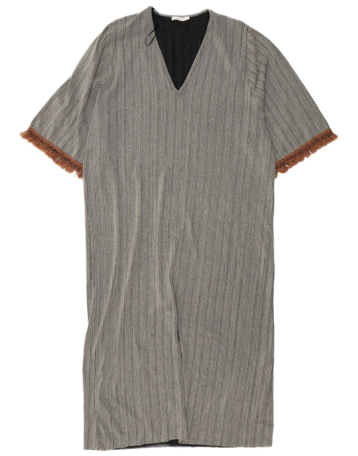 Zara Femme Maxi Robe Droite Oversize UK 10 Petit Gris Rayé Polyester