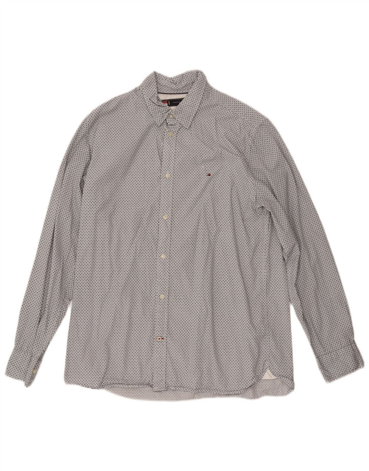 TOMMY HILFIGER Mens Regular Fit Shirt Large White Spotted Cotton