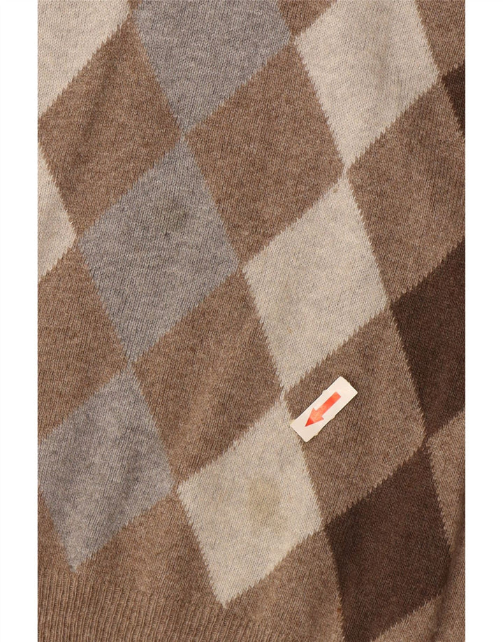 CONSENSO Pull col V Homme Marron Moyen Argyle/Diamant Laine