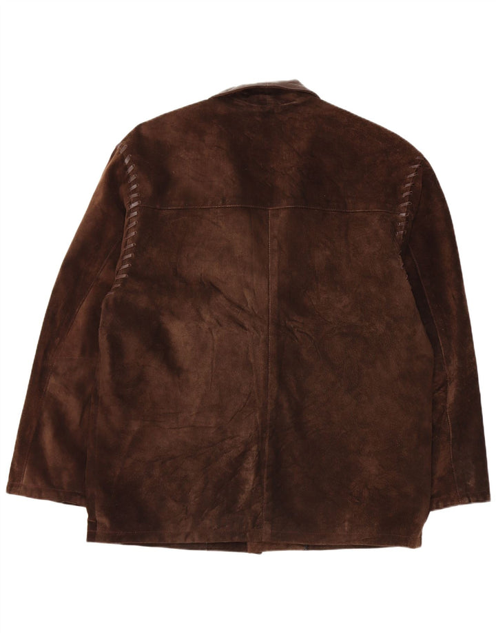 vintage Femmes 3 Boutons Blazer En Daim Veste IT 54 2XL Cuir Marron