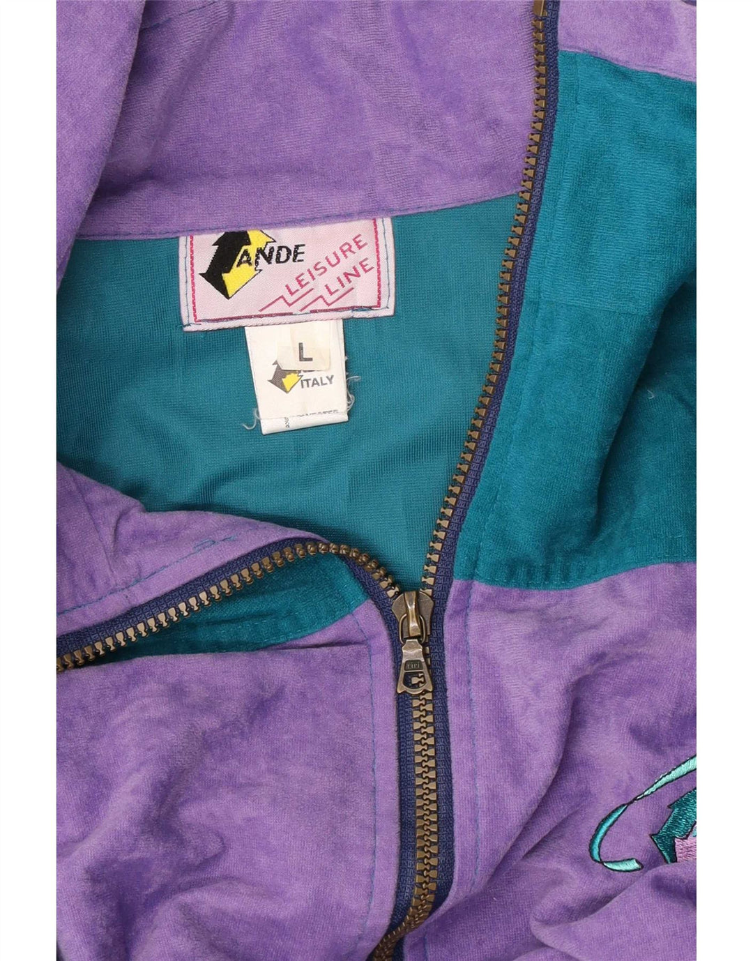 vintage Mens Velour Full Survêtement Grand Vert Colourblock Polyester
