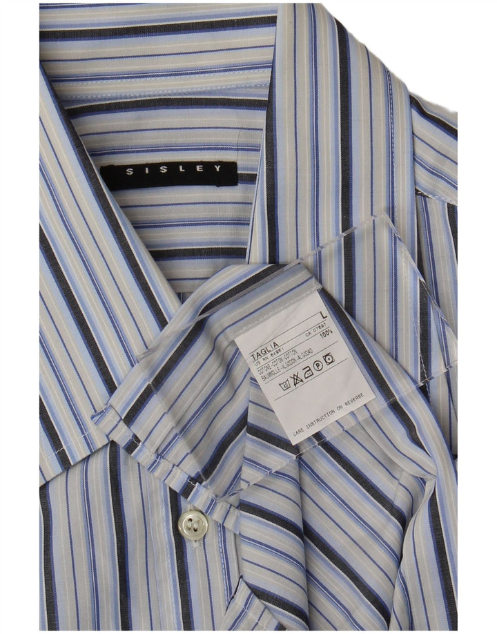 Sisley Chemise à Manches Courtes Large Bleu Rayé Coton
