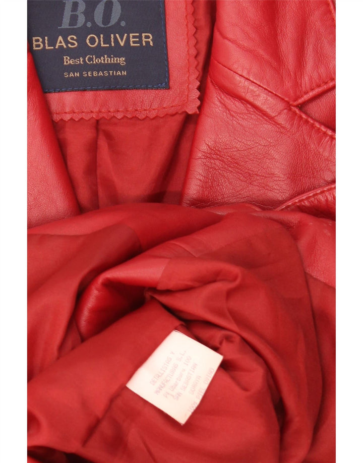 vintage Femme 3 Boutons Veste Blazer En Cuir IT 46 Grand Cuir Rouge