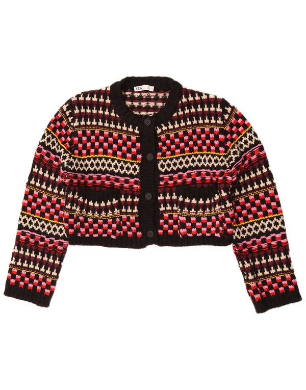Zara Womens Loose Fit Cardigan Sweater UK 14 Moyen Multicolore Géométrique