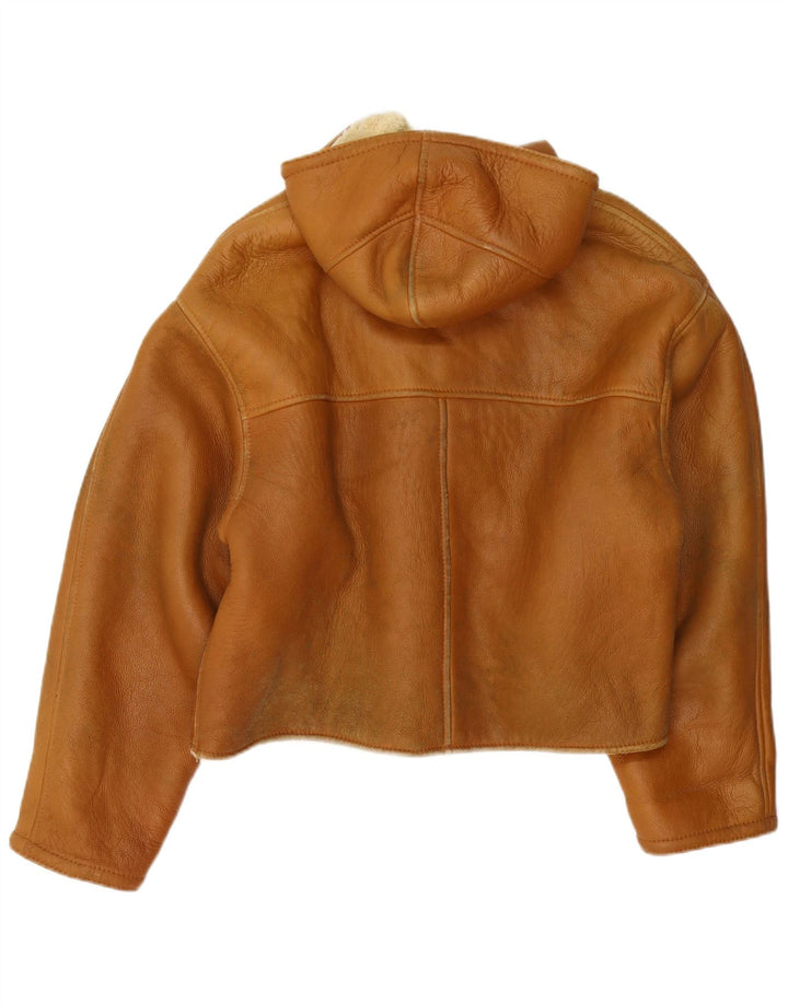 vintage Femmes À Capuchon Duffle Shearling Jacket UK 16 Grand Brun
