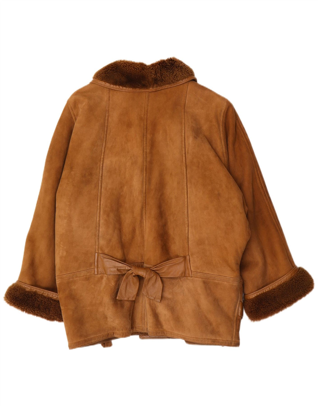 vintage Femmes 3/4 Manches Veste en peau de mouton surdimensionnée EU 46 XL Marron