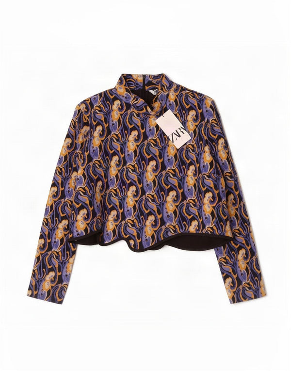Zara Womens Crop Long Sleeve Blouse Top UK 18 XL Multicolore Paisley