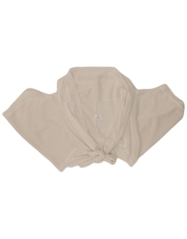 vintage Femmes Front Tie Crop Top UK 20 2XL Viscose Blanche