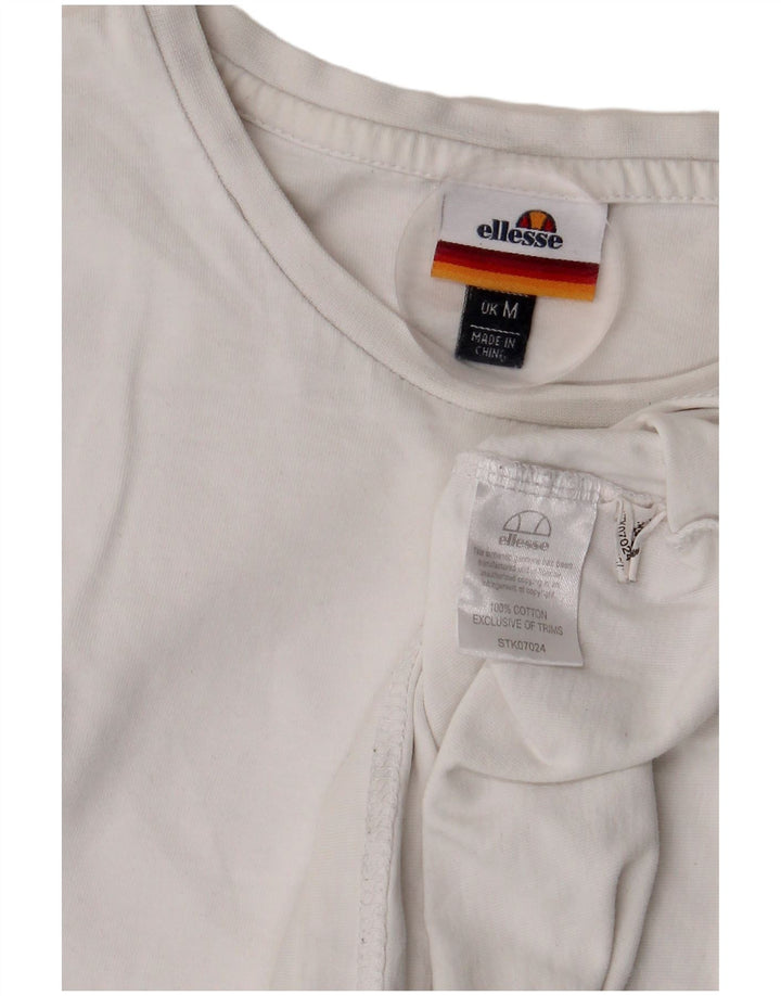 ELLESSE T-shirt graphique pour femme UK 14 en coton blanc moyen